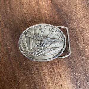 Eagle Flying Sky Belt Buckle Bergamot Brass Works USA Made 1984 Vintage